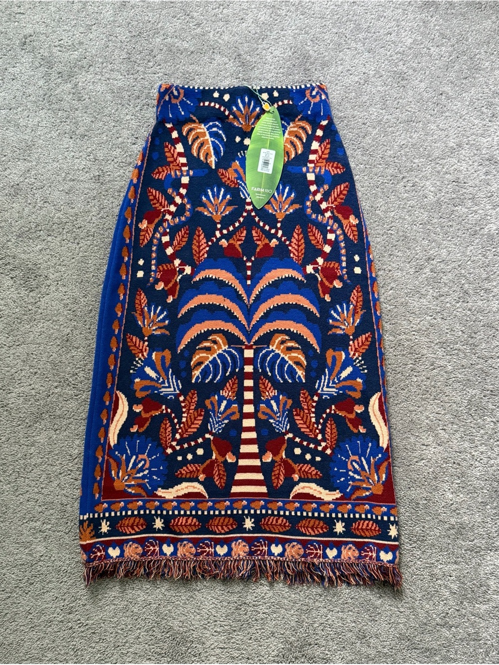 NEW! FARM Rio Blue Palm-Print Knit Pencil Skirt with Orange and Red Accents - Picture 2 of 7